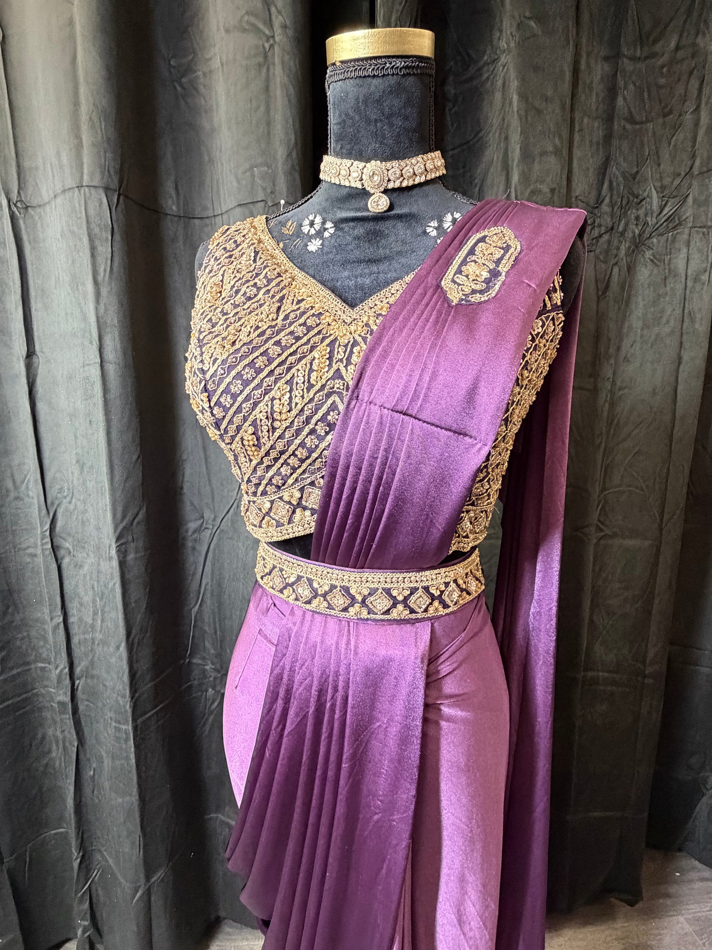 Drape Saree Gown – Deep Plum