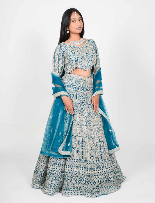 Jurk Teal Blue jurk Luxe Occasion Lehenga India blue