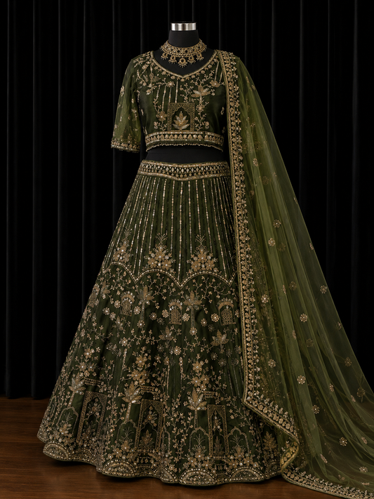 Emerald Green Designer Lehenga Plus Size 46+