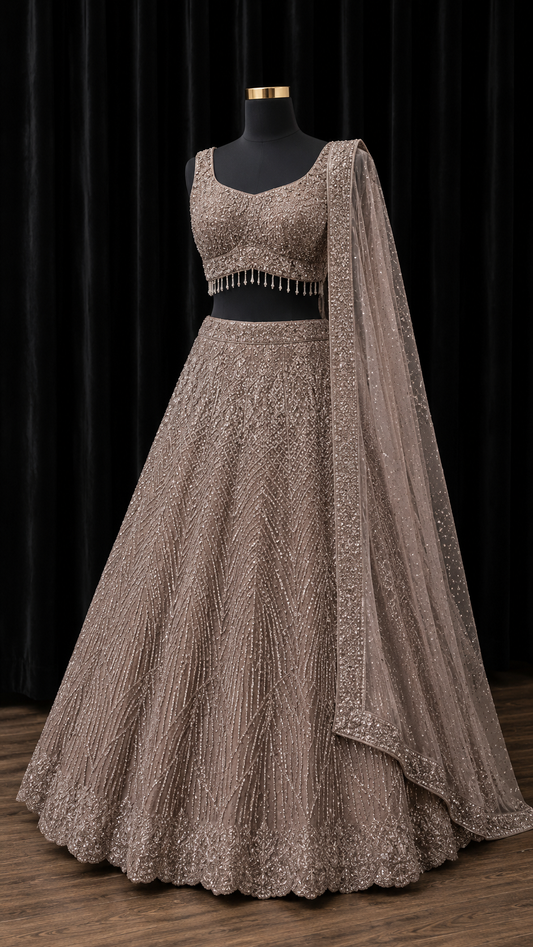 Taupe Luxe Party Wear Lehenga met Sequins