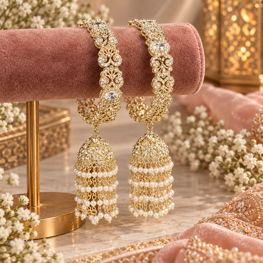 Meher Gouden Jhumka Armband met Parels & Stenen