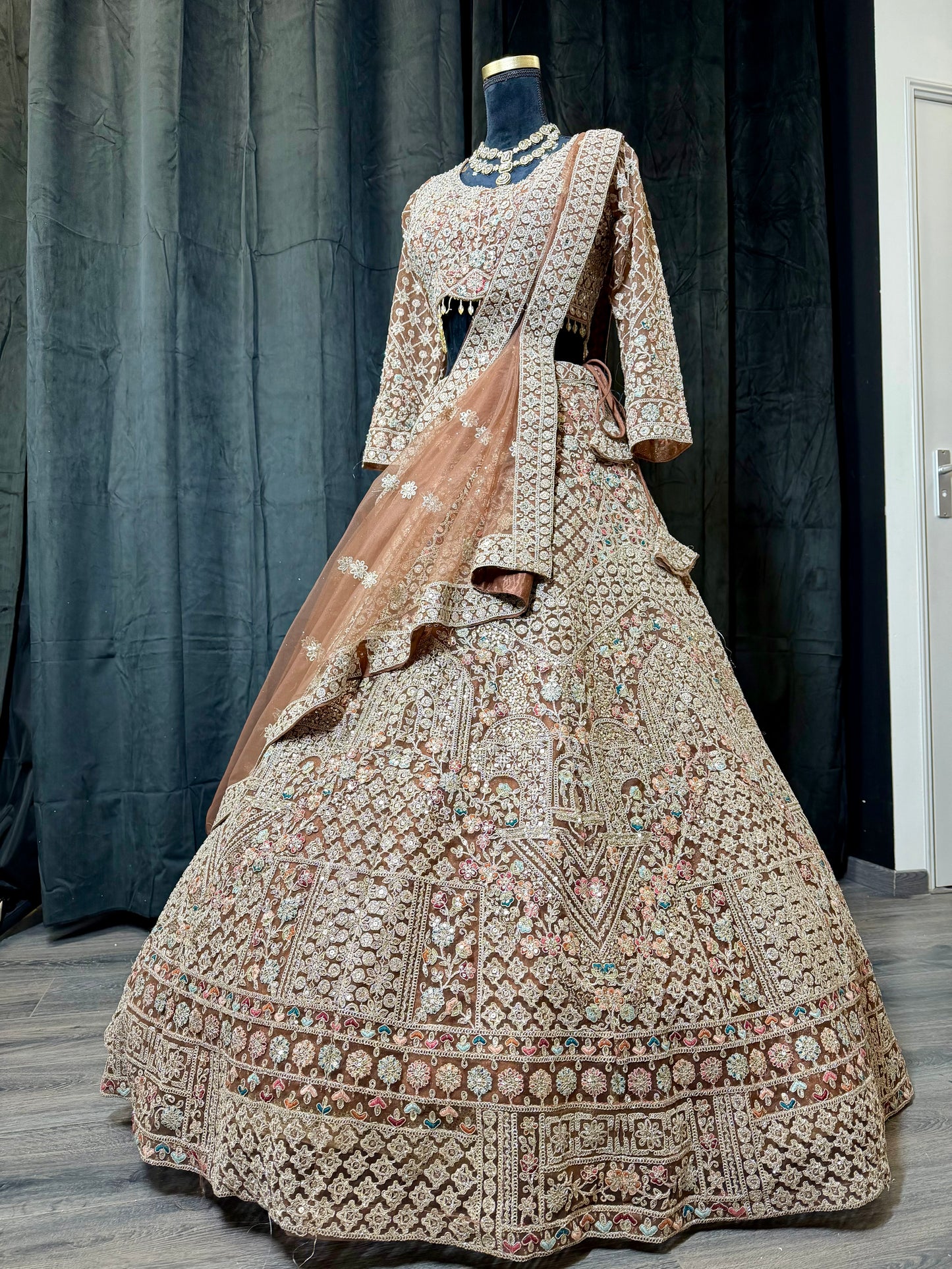 Mocha Rose Heavy Embroidered Lehenga