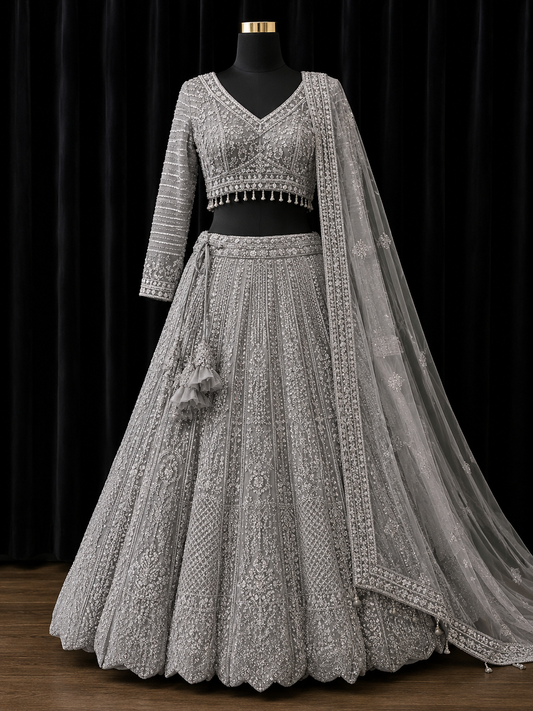 Silver Grey Designer Party Wear Lehenga