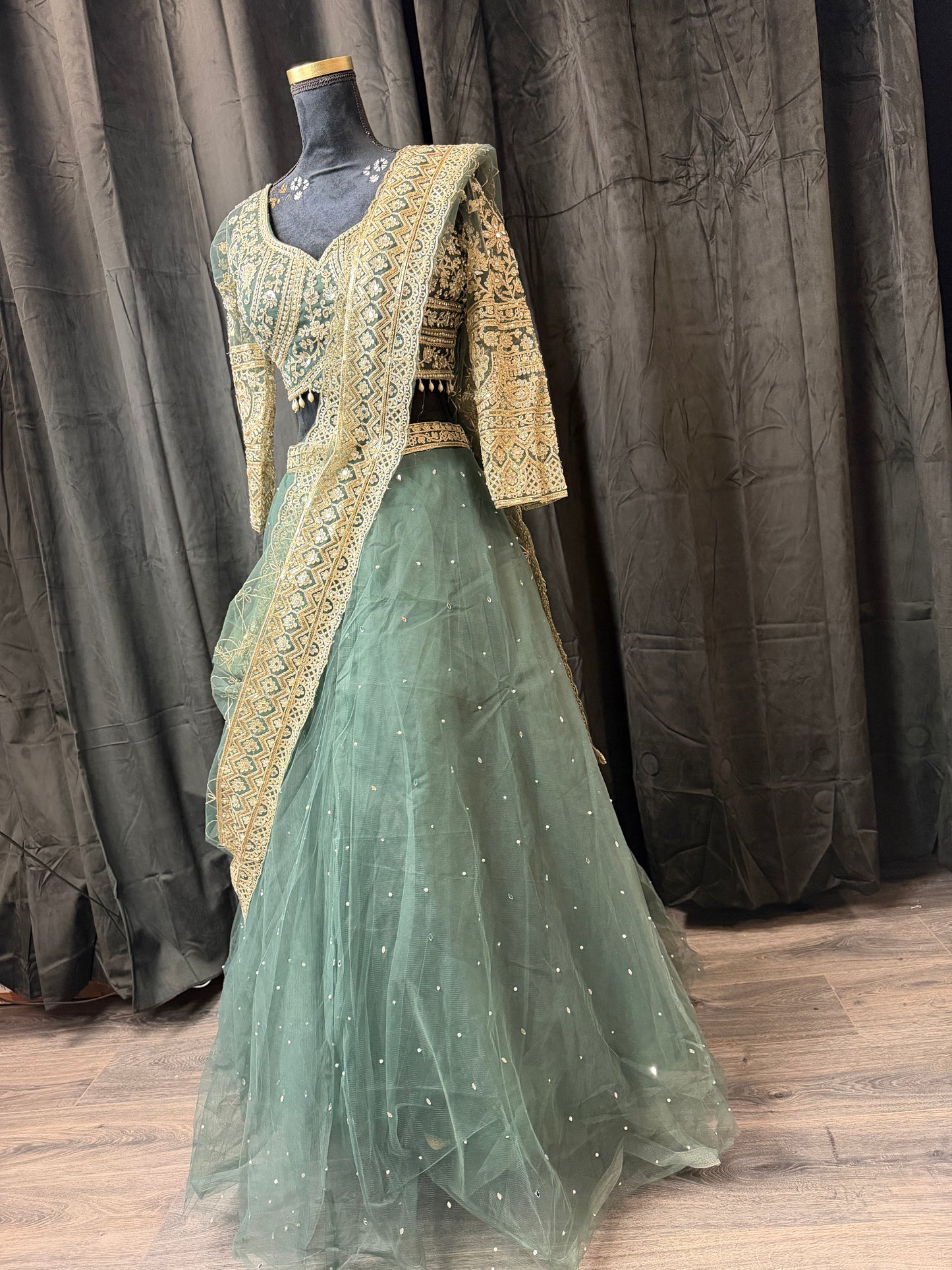 Sage Green Net Lehenga