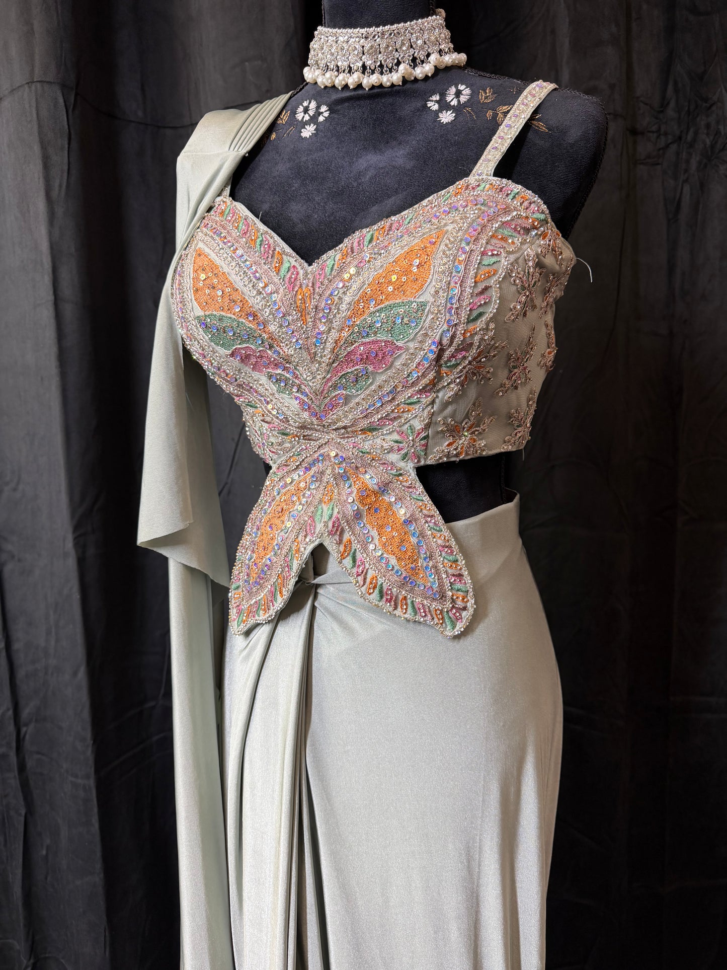 Pre-Stitched Saree Gown – Soft Pastels