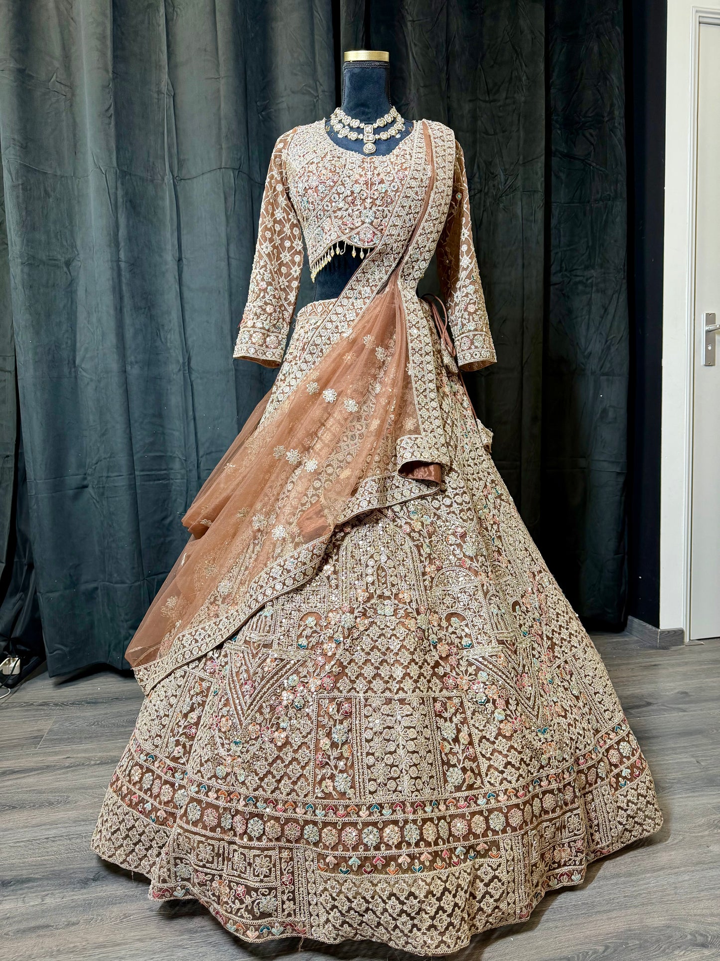 Mocha Rose Heavy Embroidered Lehenga