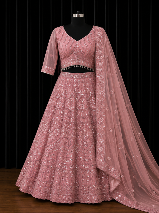 Dusty Pink Sequin Lehenga Plus Size 46+