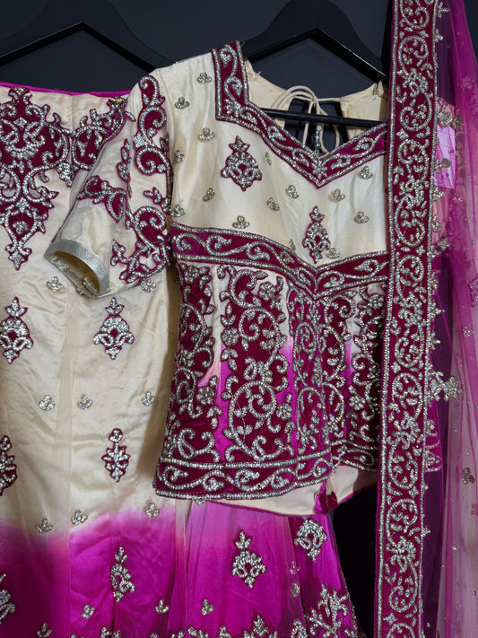 Crème Fuchsia Lehenga