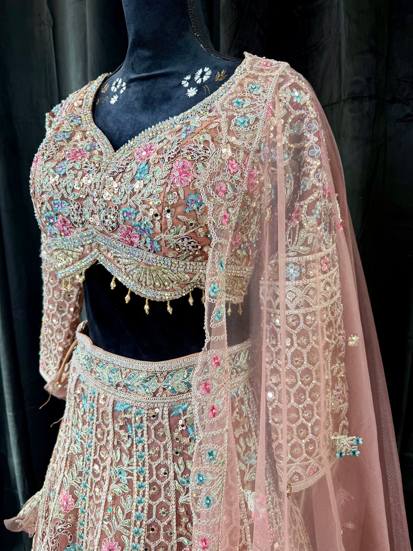 Blush Pink Hand-Embroidered Lehenga – Tailor Fit