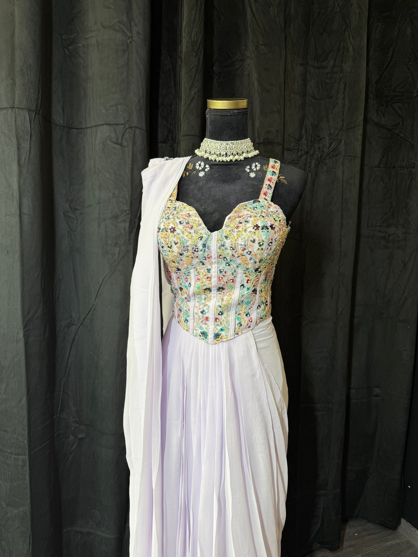 Ready to Wear Saree – Yellow & Lilac | Indian Wedding Guest Saree