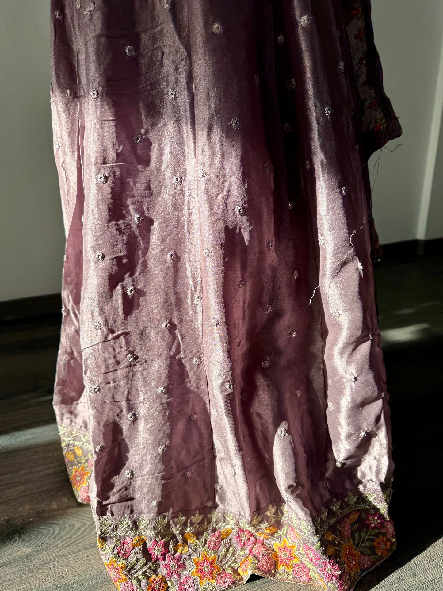 Meisjes Lehenga – Zeegroen & Mauve met Bloemenborduurwerk