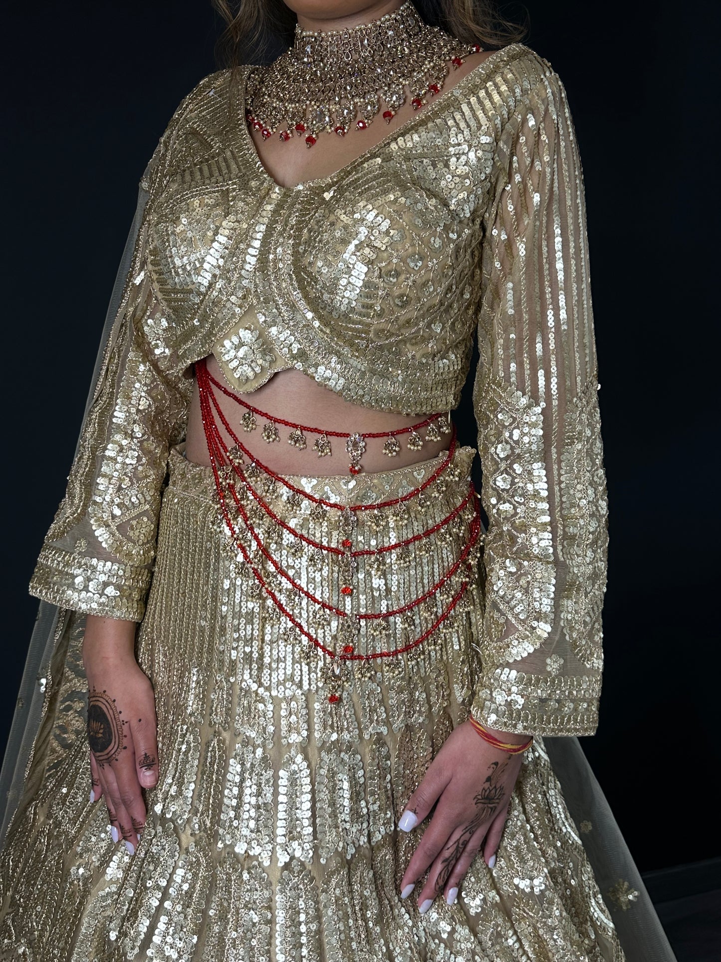 Turquoise blauwe lehenga met pailletten | Luxe Indiase feestjurk