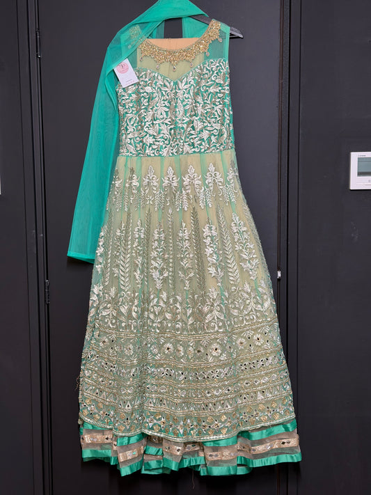 Mintgroene anarkali met zilver