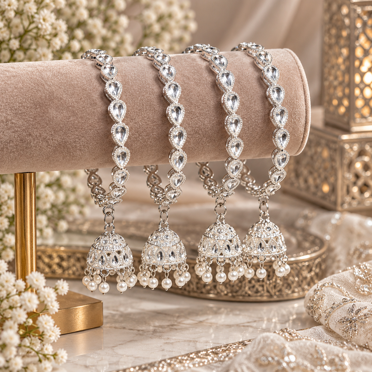 Noor Zilveren Jhumka Armband met Stenen & Parels
