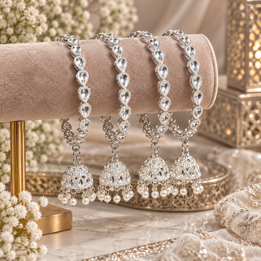 Noor Zilveren Jhumka Armband met Stenen & Parels