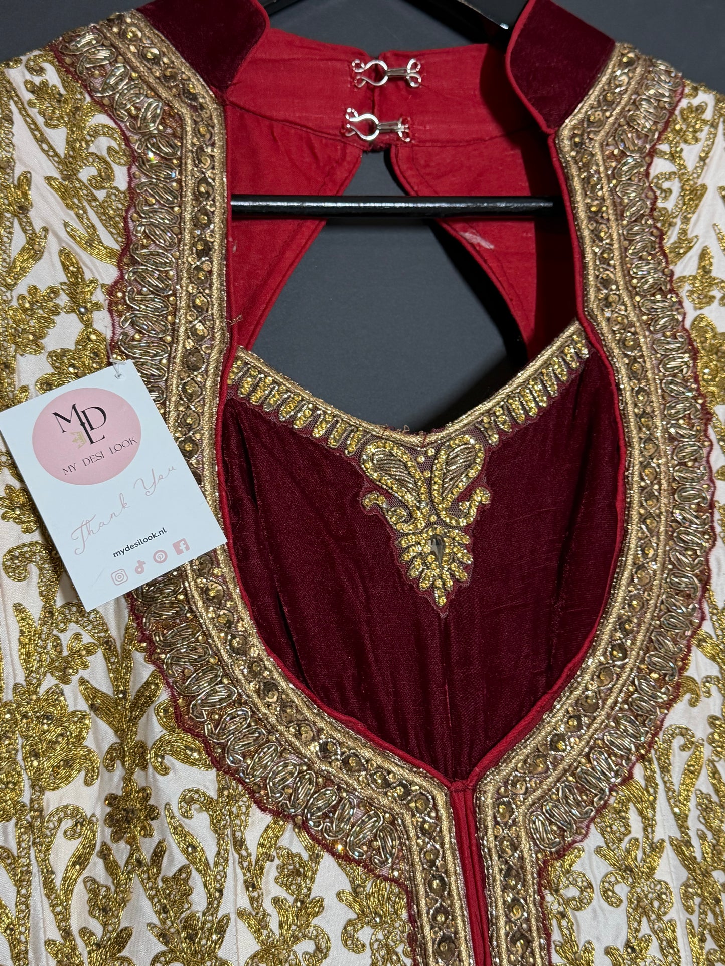 Crème Bordeaux Bridal Jurk met Goud Borduurwerk