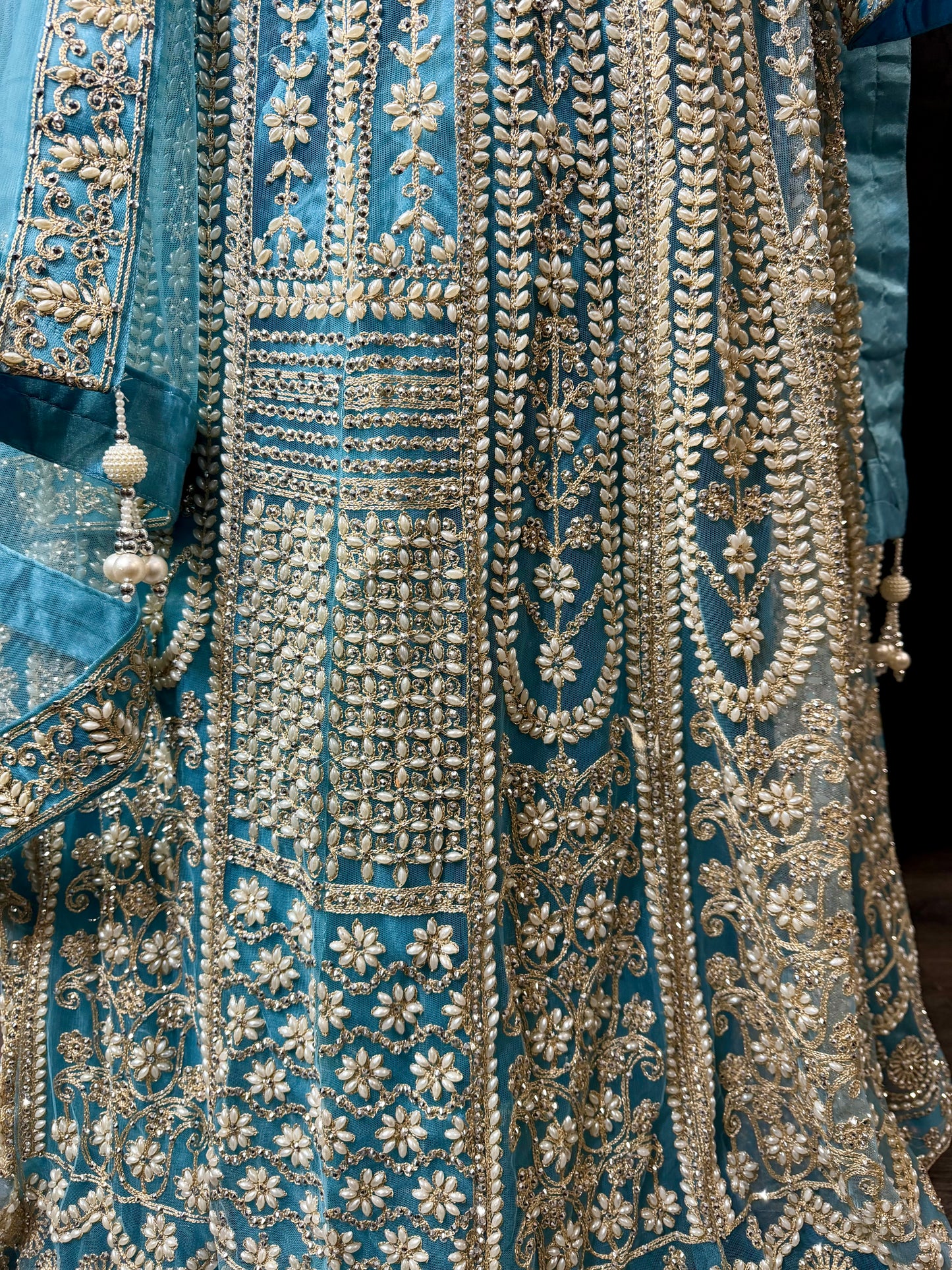 Luxury Lehenga Set plus size– Aqua & Champagne Indiase feestjurk