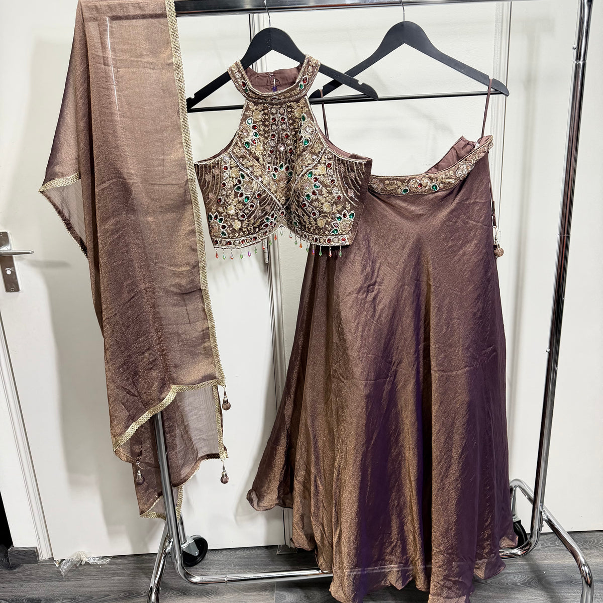 Amara Mauve Lehenga met Luxe Halter Blouse