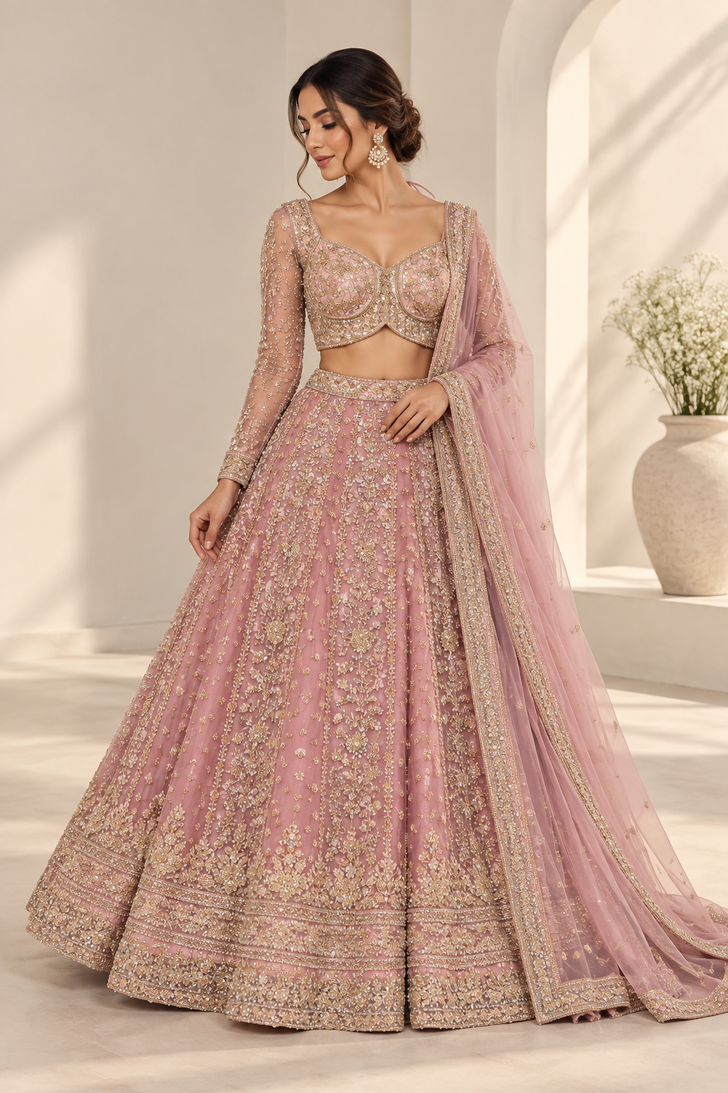 Liyana Blush Pink Lehenga met Luxe Borduurwerk