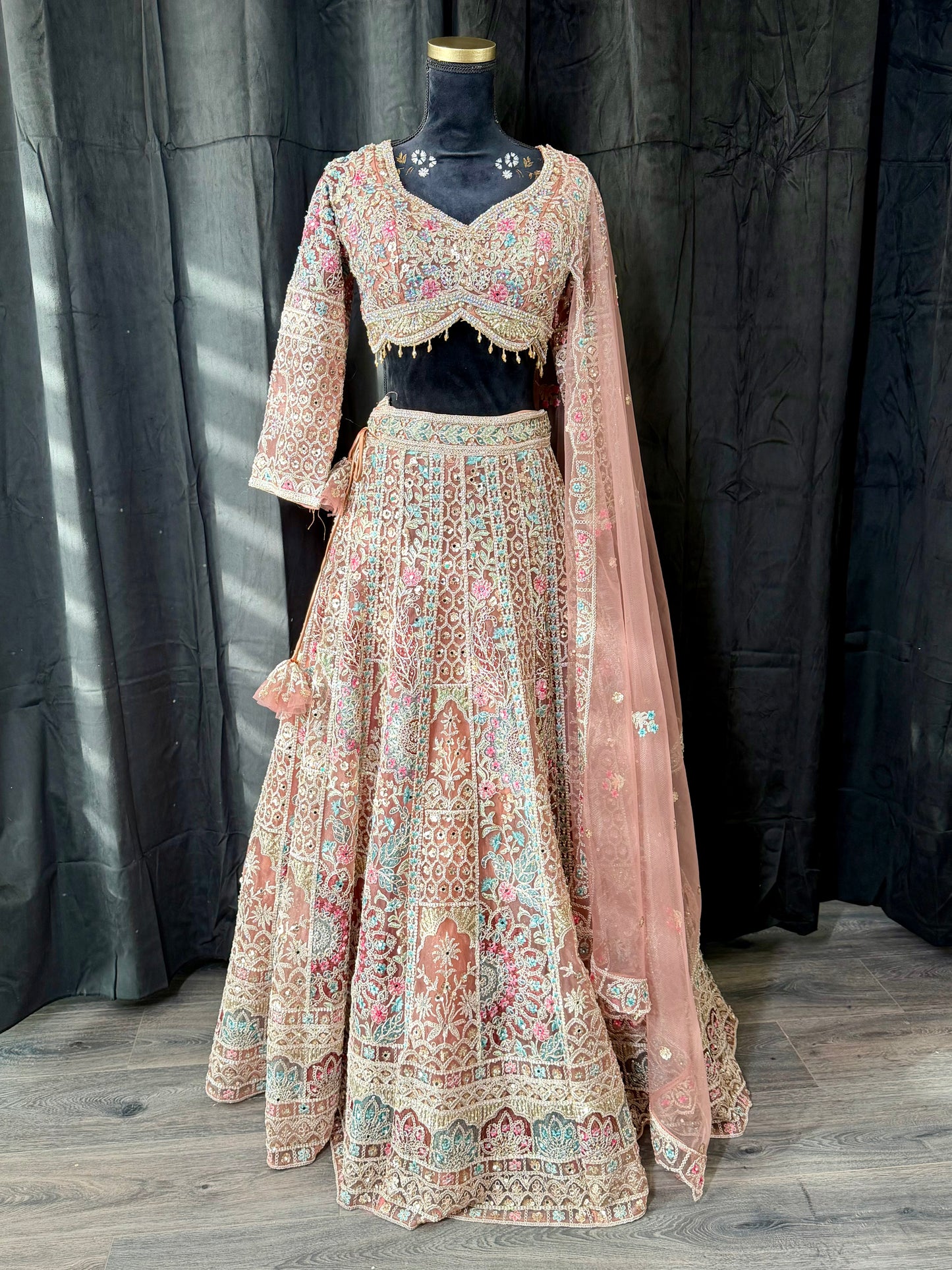 Blush Pink Hand-Embroidered Lehenga – Tailor Fit