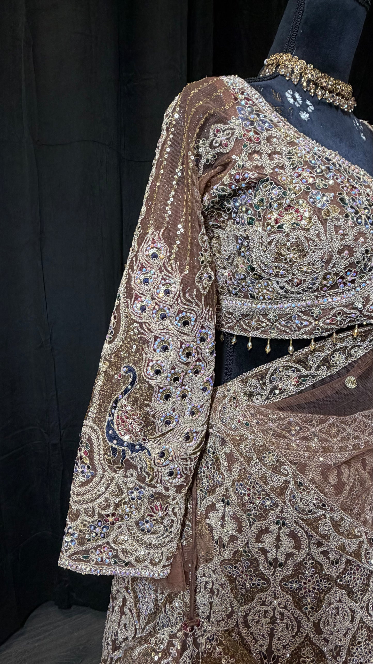 Nude Champagne Party Wear Lehenga met Luxe Embroidery