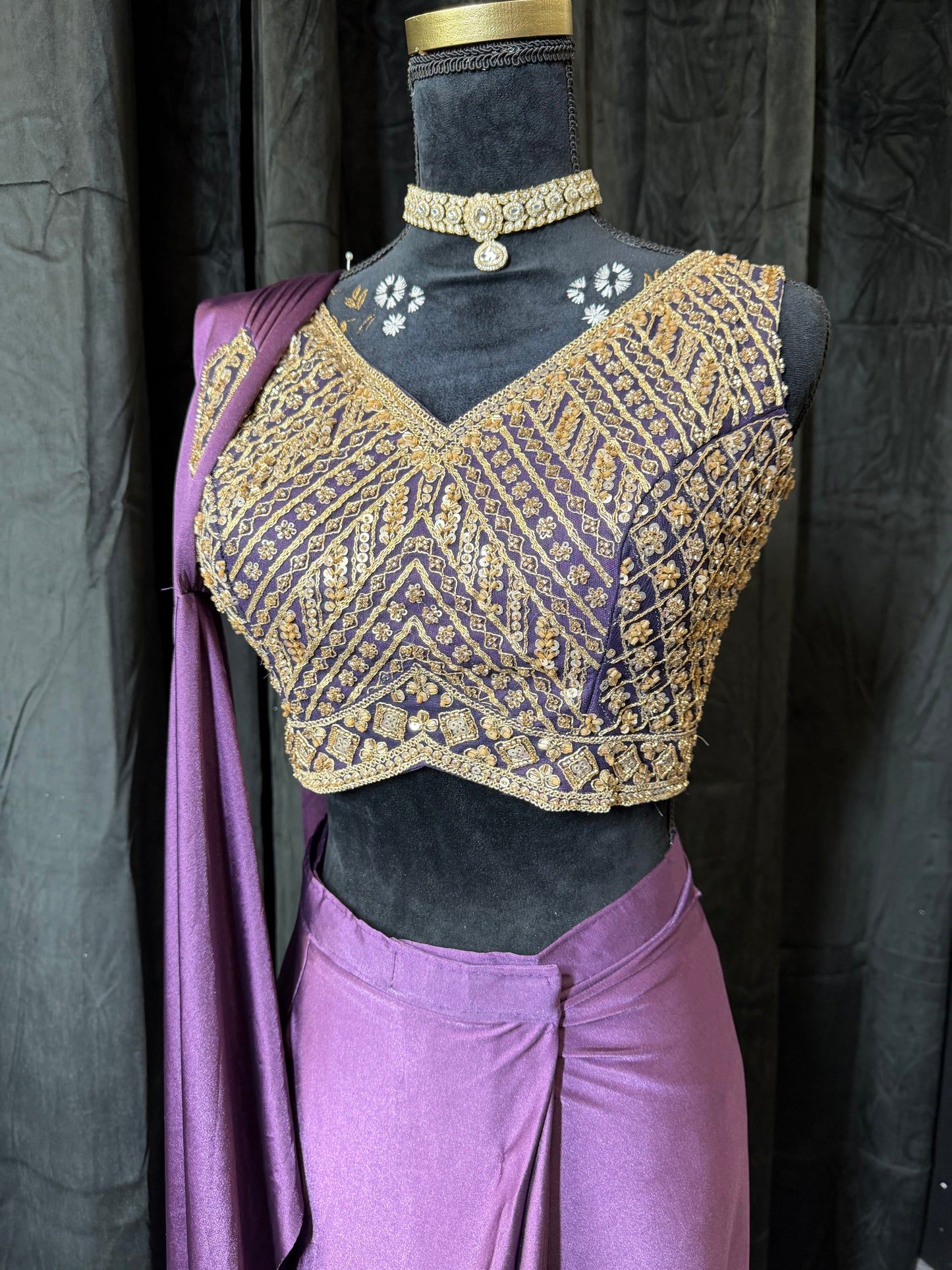 Drape Saree Gown – Deep Plum