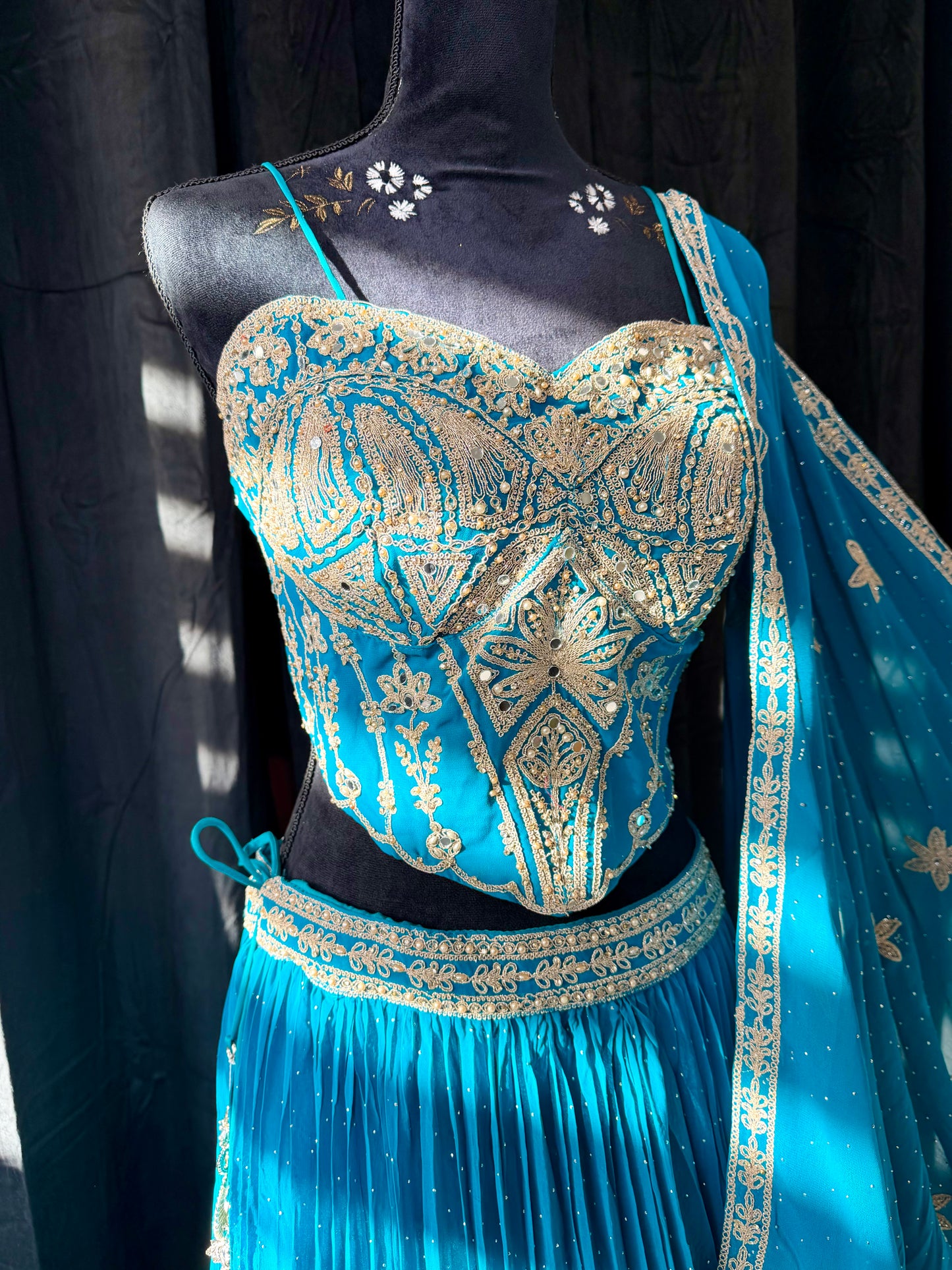 Turquoise Gold Corset Lehenga