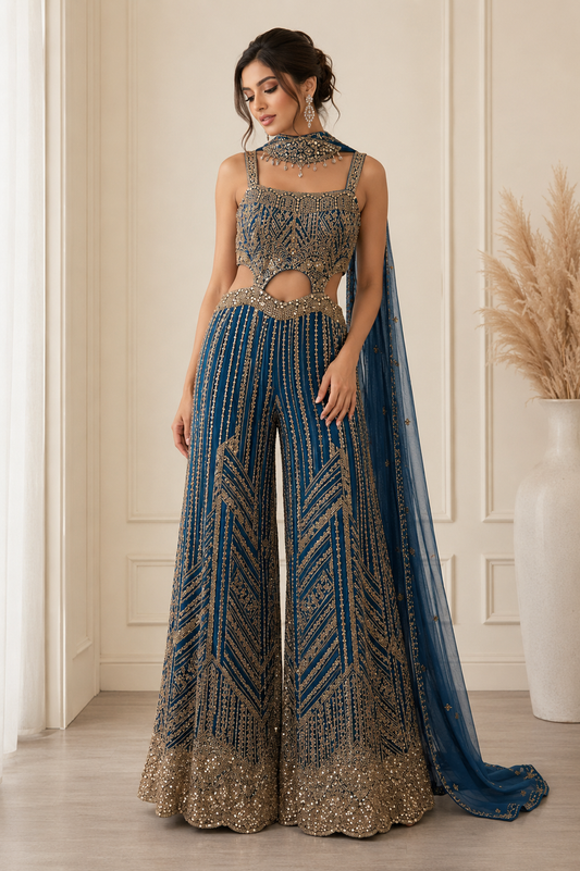 Royal Blue Embellished Palazzo Jumpsuit