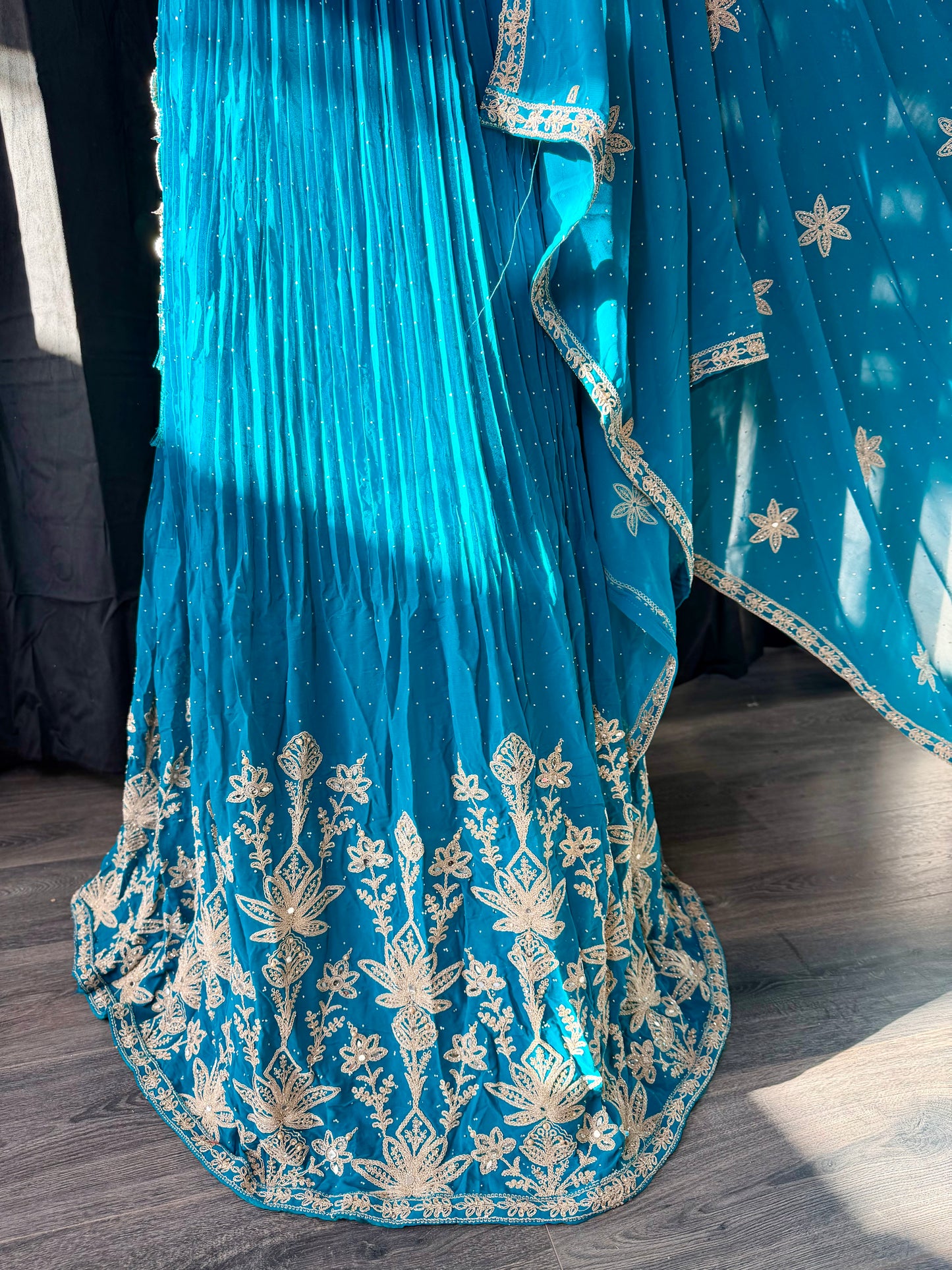 Turquoise Gold Corset Lehenga