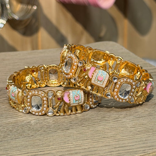 Meher Elephant Bangles – Luxe Kundan Armbanden met Olifantdesign