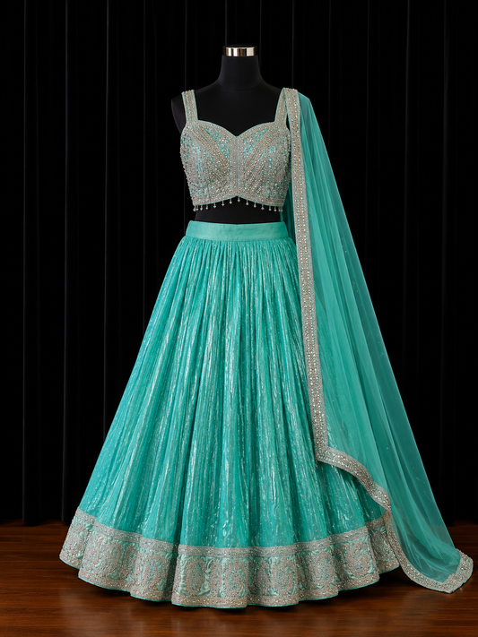 Aqua Green Luxe Party Wear Lehenga