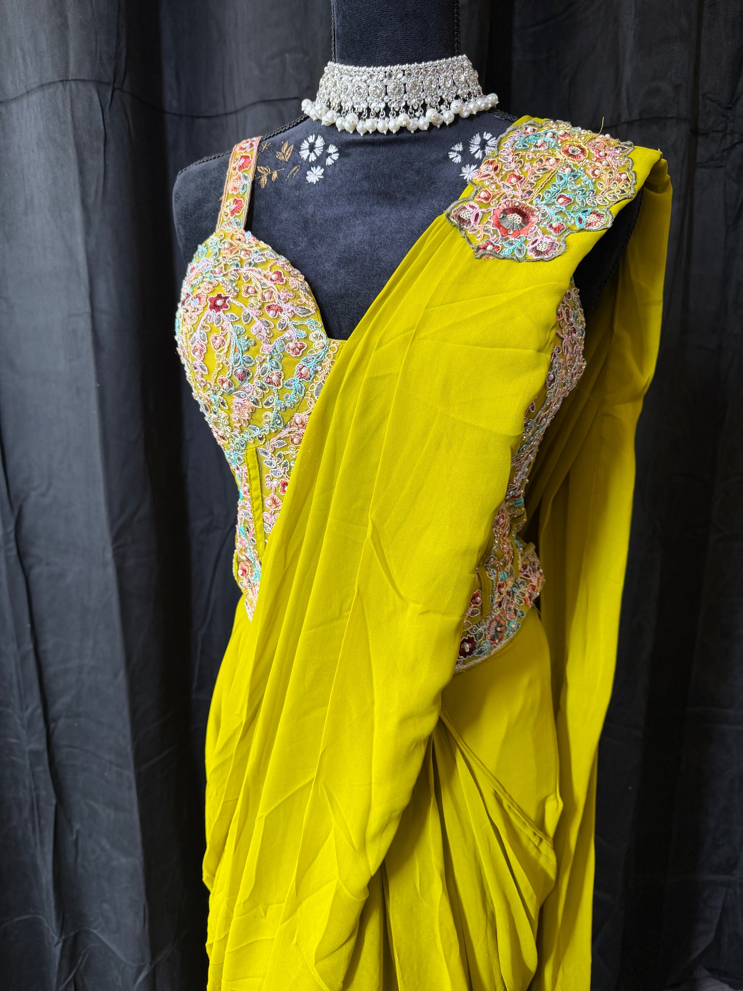 Ready to Wear Saree – Yellow & Lilac | Indian Wedding Guest Saree