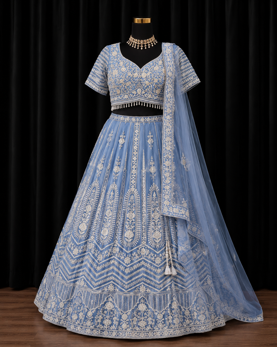 Powder Blue Luxe Party Wear Lehenga
