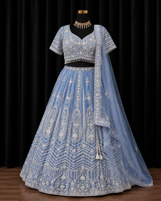 Powder Blue Luxe Party Wear Lehenga