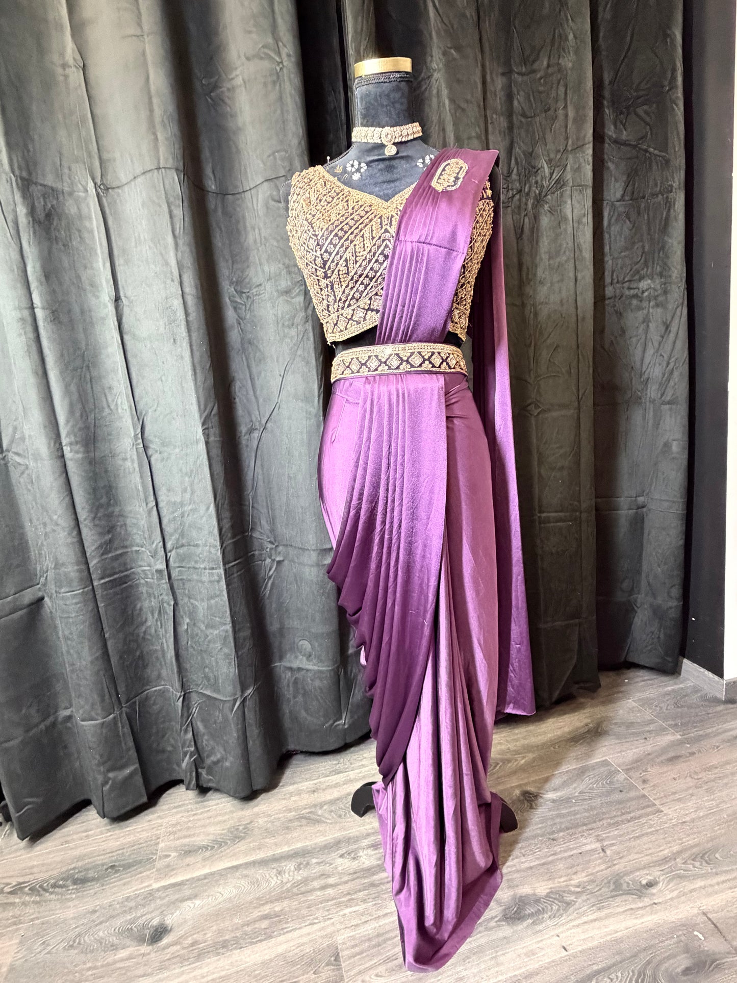 Drape Saree Gown – Deep Plum