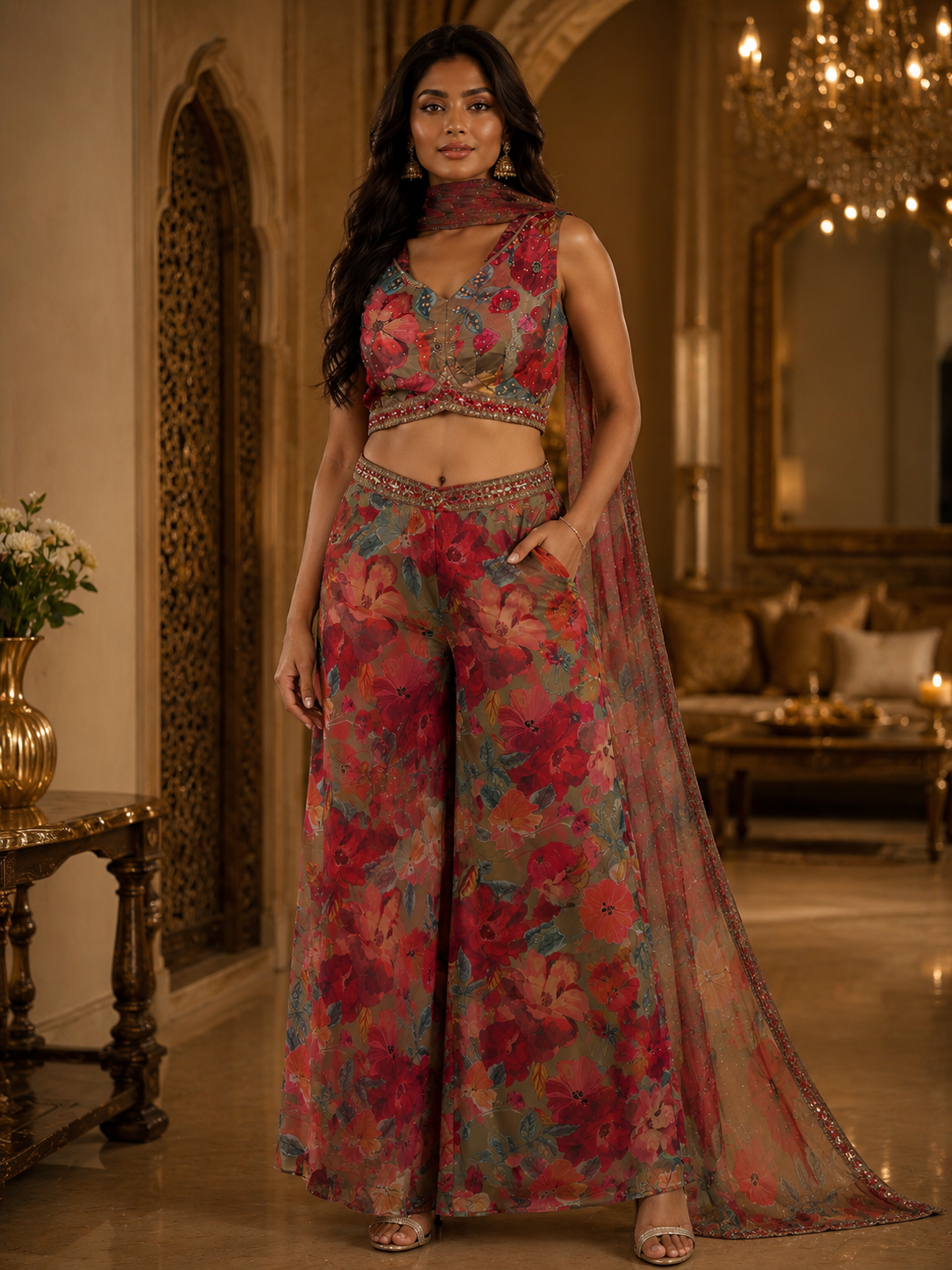 Floral Print Palazzo Co Ord Set
