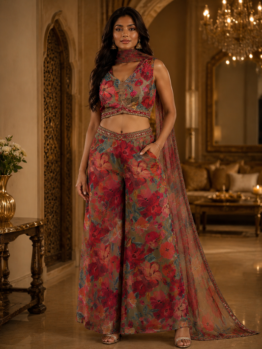 Floral Print Palazzo Co Ord Set
