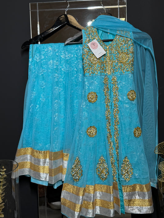 Turquoise blauwe set met goud