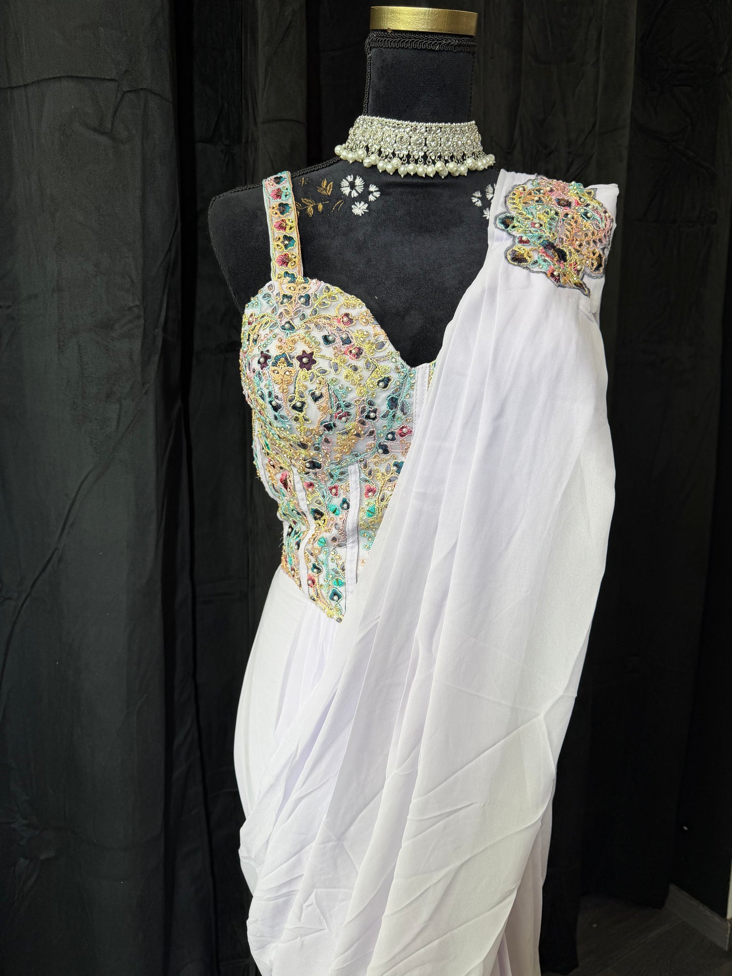 Ready to Wear Saree – Yellow & Lilac | Indian Wedding Guest Saree