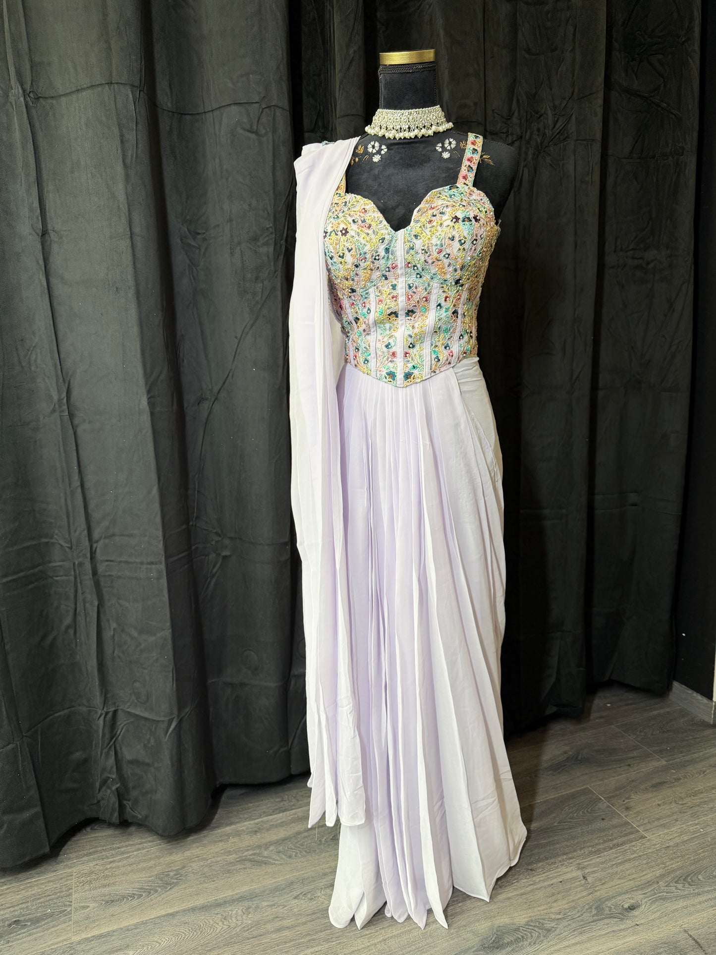 Ready to Wear Saree – Yellow & Lilac | Indian Wedding Guest Saree