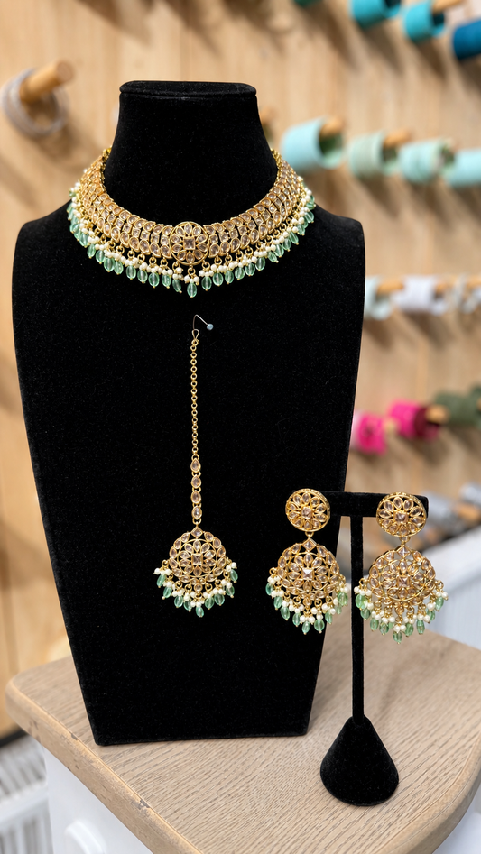 Groen Gouden Indiase Sieradenset – Luxe Wedding Jewelry