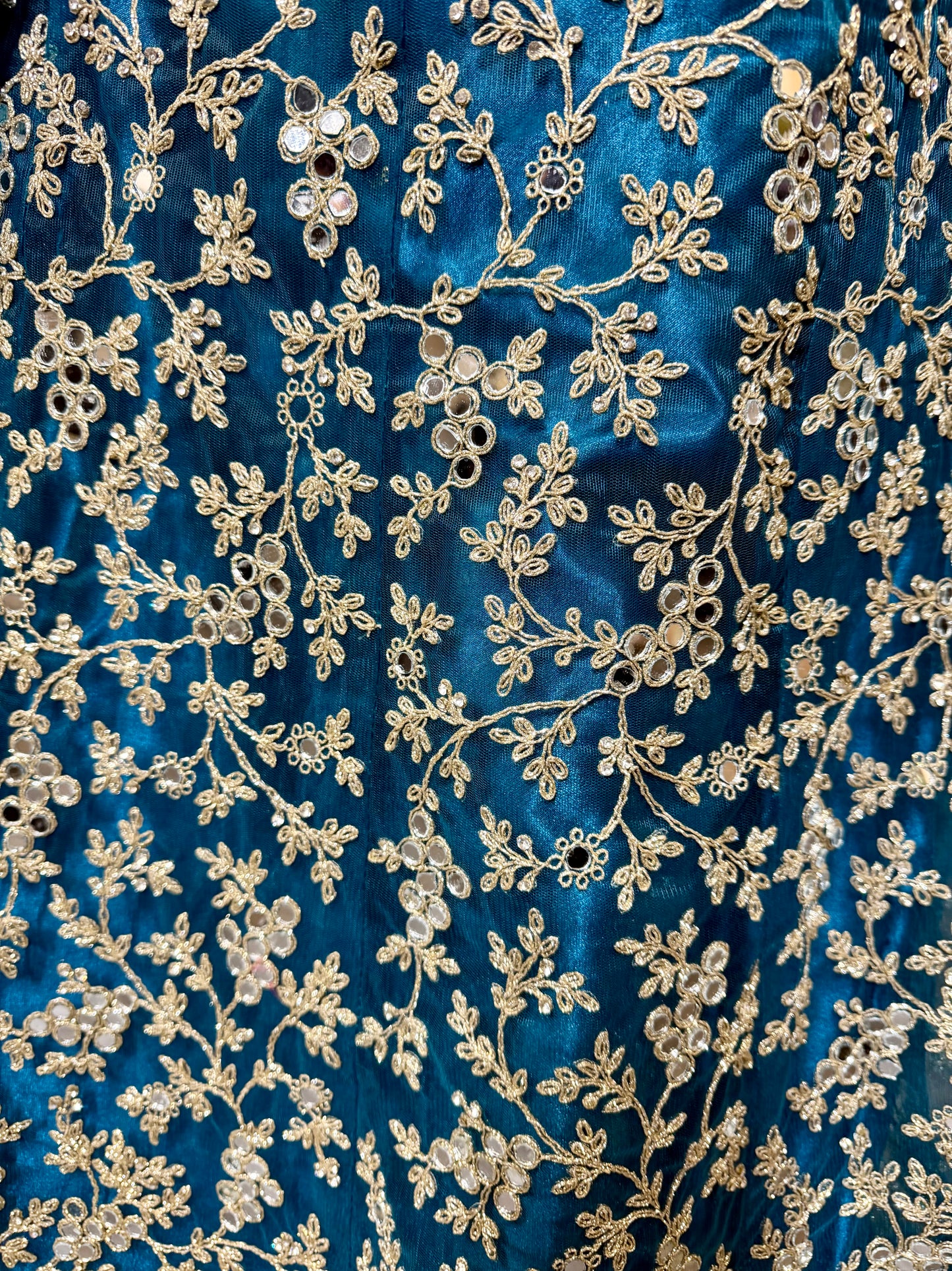 Teal Organza Floral Lehenga – Indiase Feestjurk