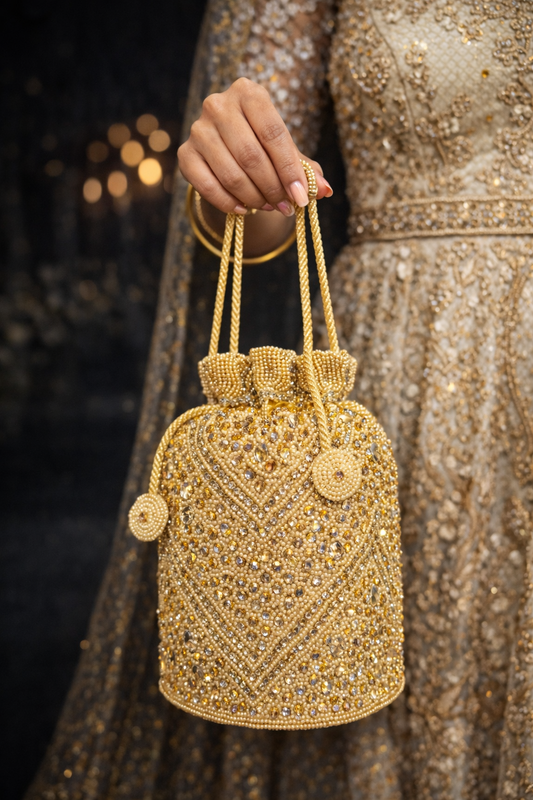 Gouden Potli Bag met Steentjes