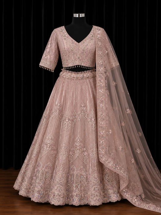 Nude Blush Embroidered Lehenga Plus Size 46+