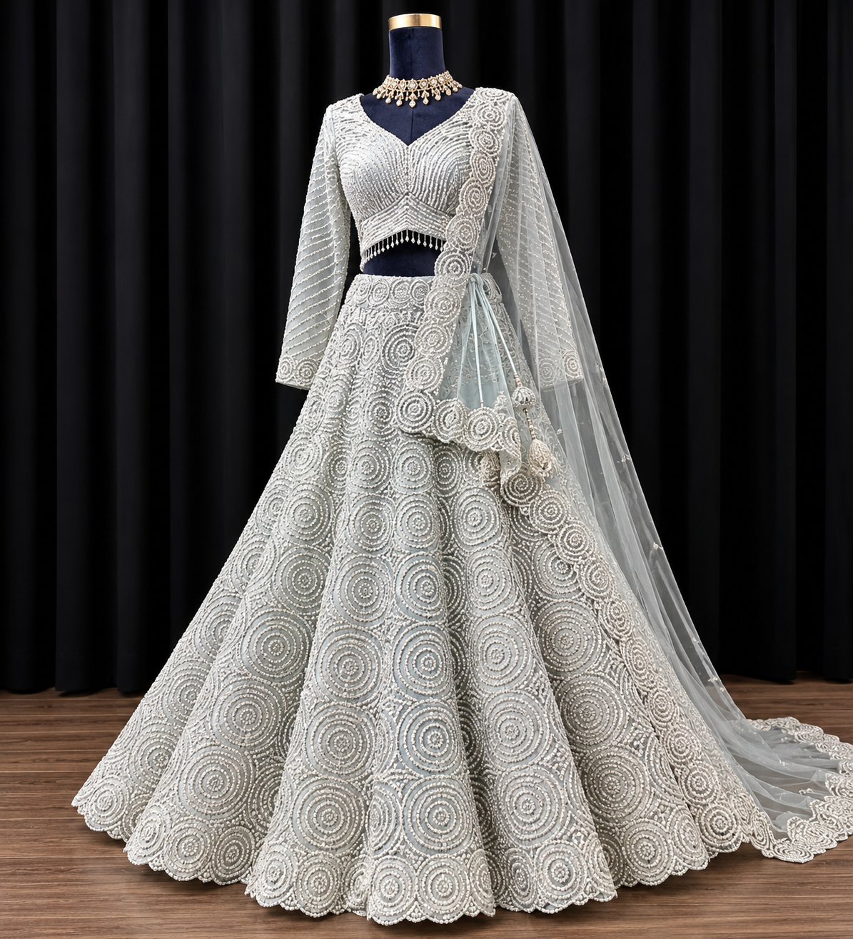 Ivory blue Designer Party Wear Lehenga