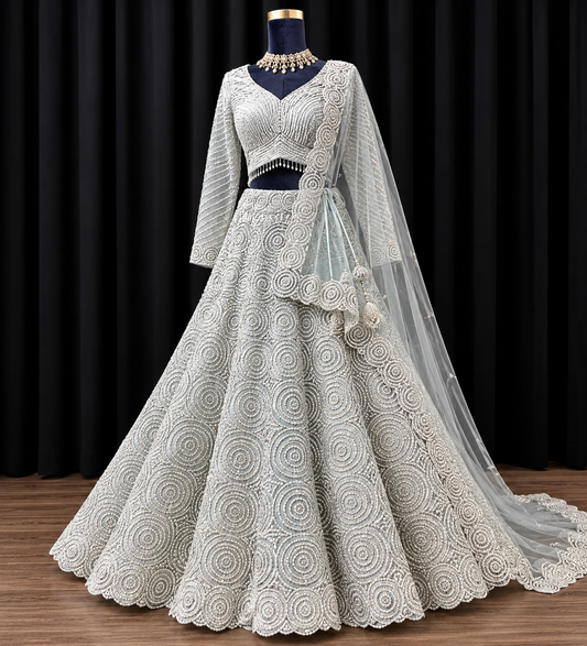 Ivory blue Designer Party Wear Lehenga