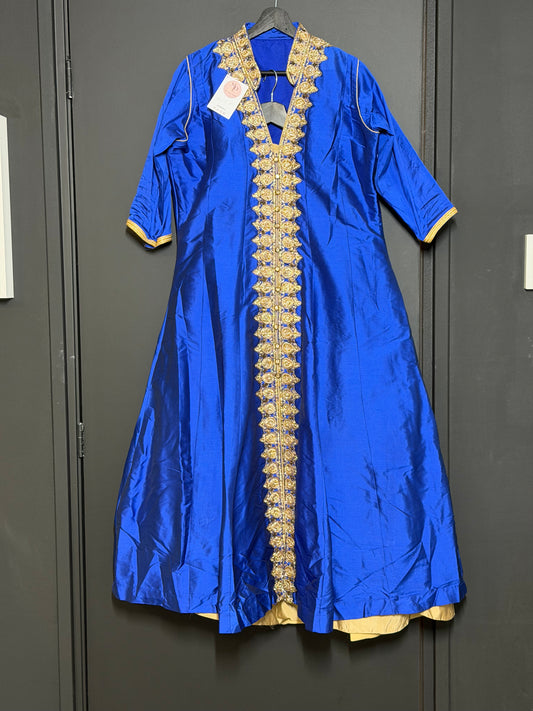 Kobaltblauwe Lange Jurk met Goud Details