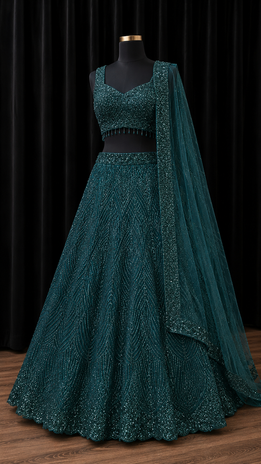 Emerald Green Glitter Party Wear Lehenga