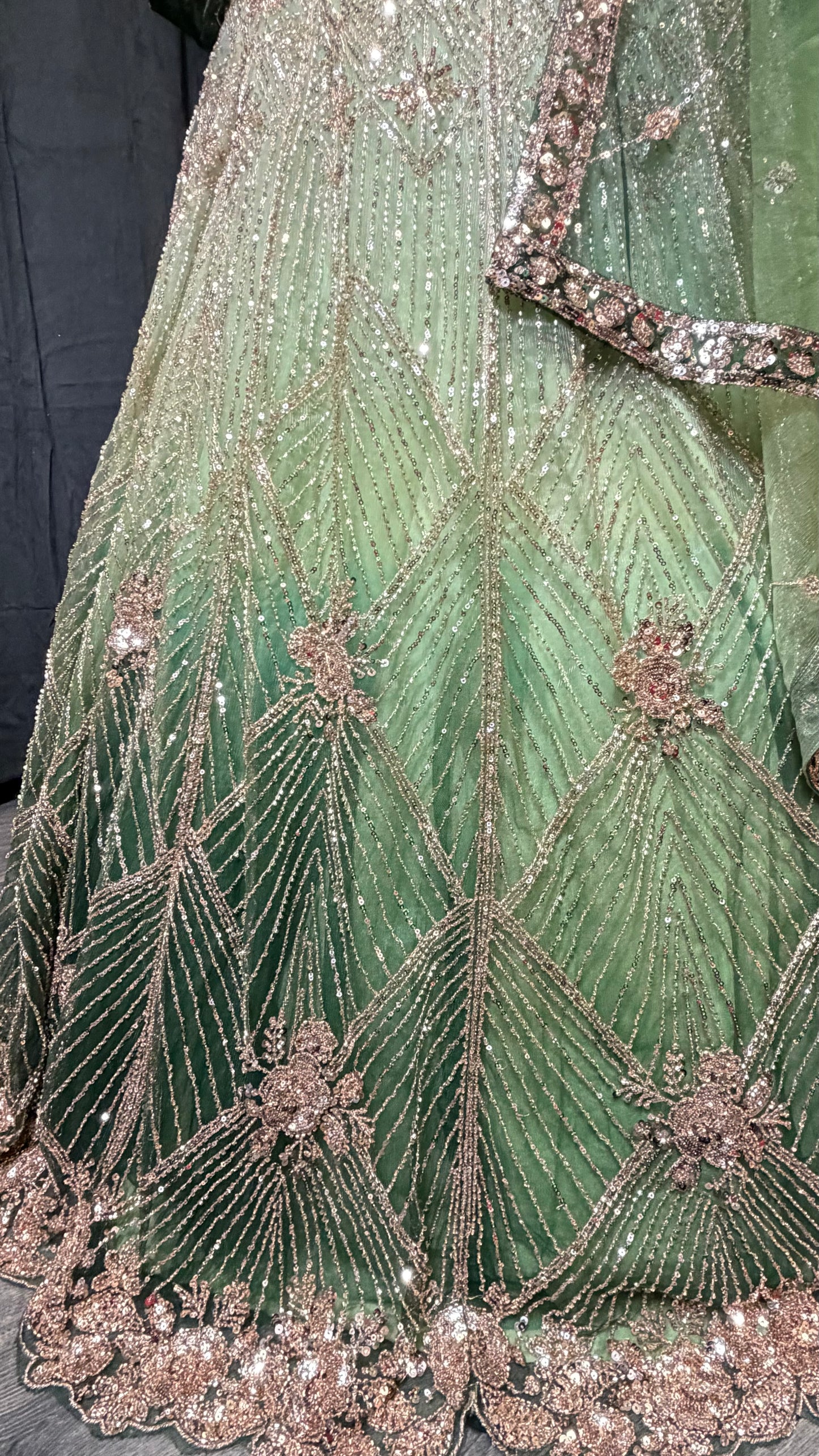 Groene Ombre Party Wear Lehenga met Luxe Details