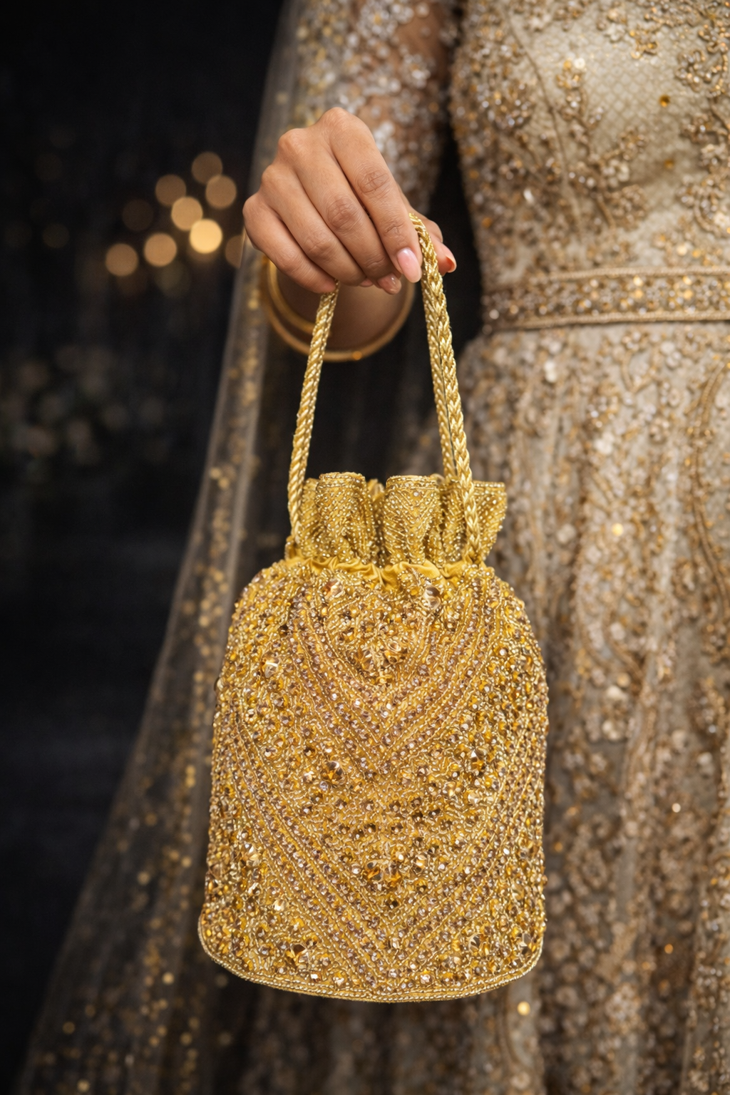 Goudkleurige Potli Bag met Kralen